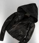 Rick Owens Hooded Black Leather Jacket